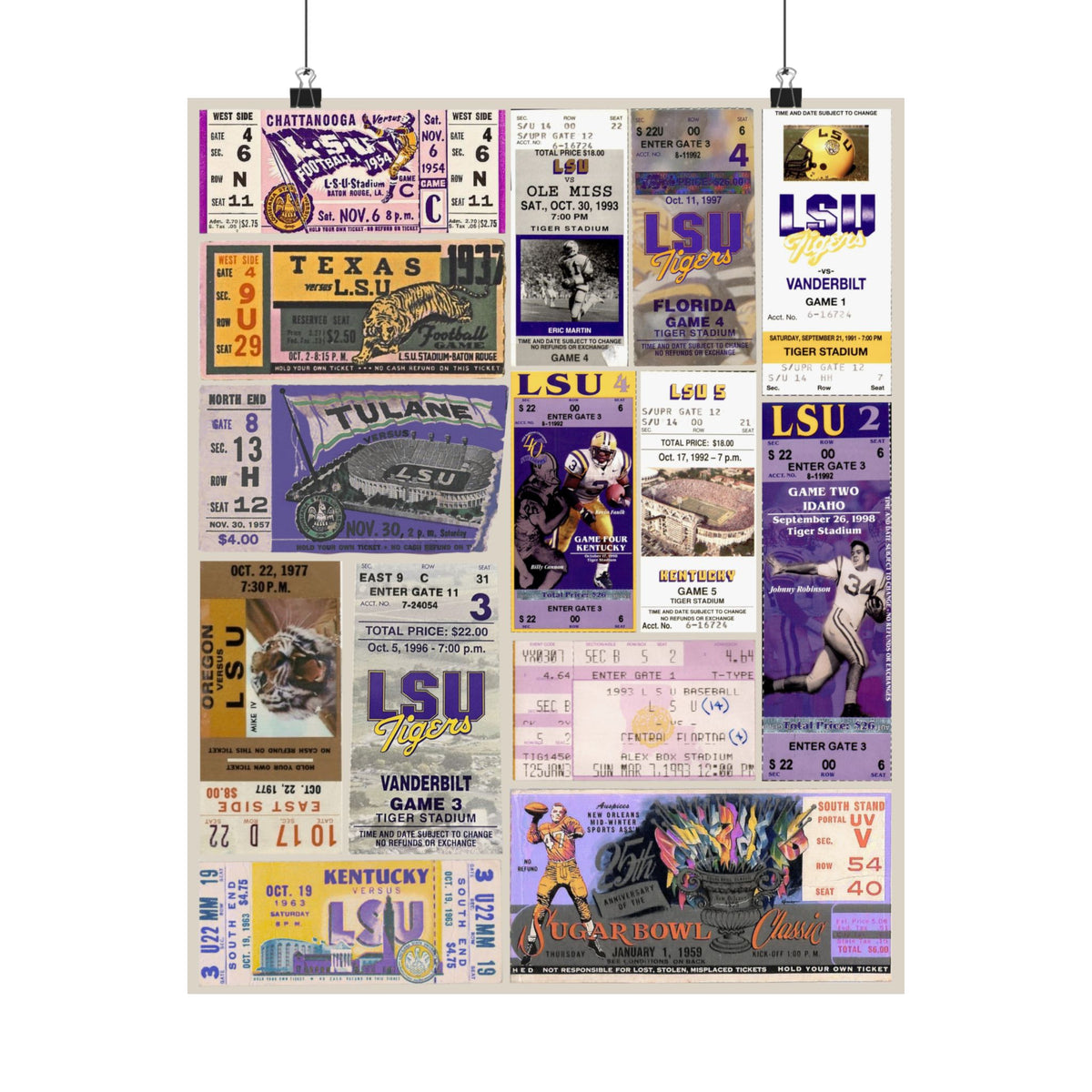 LSU Tigers | Vintage Sports Ticket Art Print | Retro College Team Wall Decor | LSU Football Fan Gift | Matte Vertical Posters