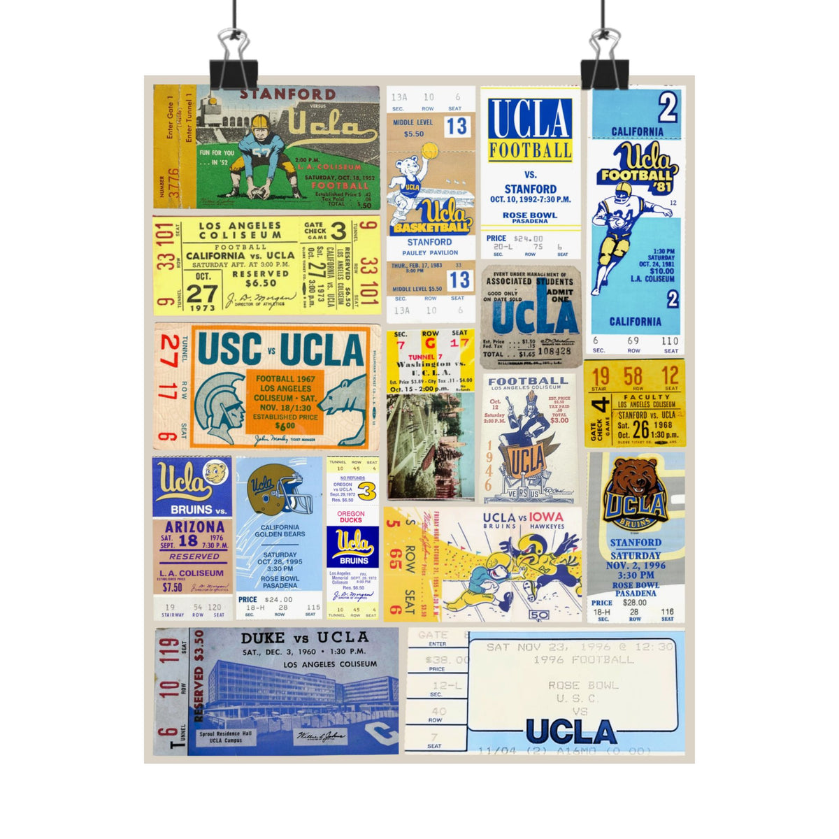 UCLA Bruins | Vintage Sports Ticket Art Print | Retro College Team Wall Decor | UCLA Fan Gift | Matte Vertical Posters