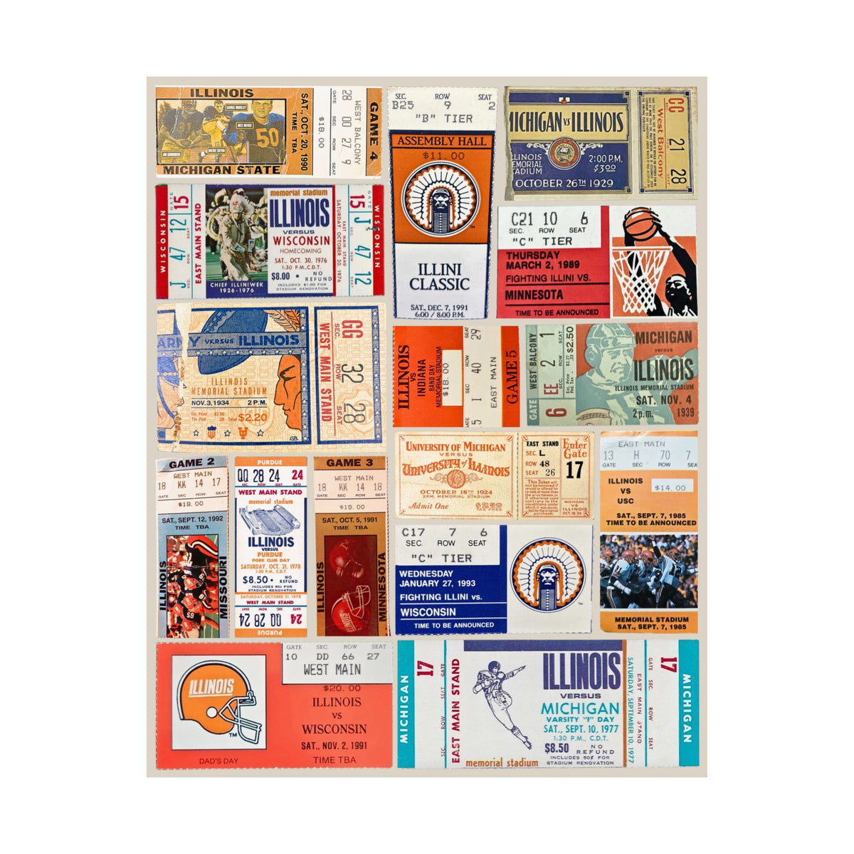 Illinois Fighting Illini | Vintage Sports Ticket Art Print | Retro College Team Wall Decor | UIUC Football Fan Gift | Matte Vertical Posters