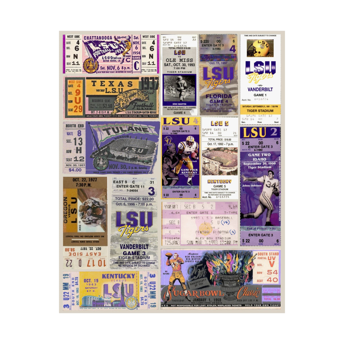 LSU Tigers | Vintage Sports Ticket Art Print | Retro College Team Wall Decor | LSU Football Fan Gift | Matte Vertical Posters