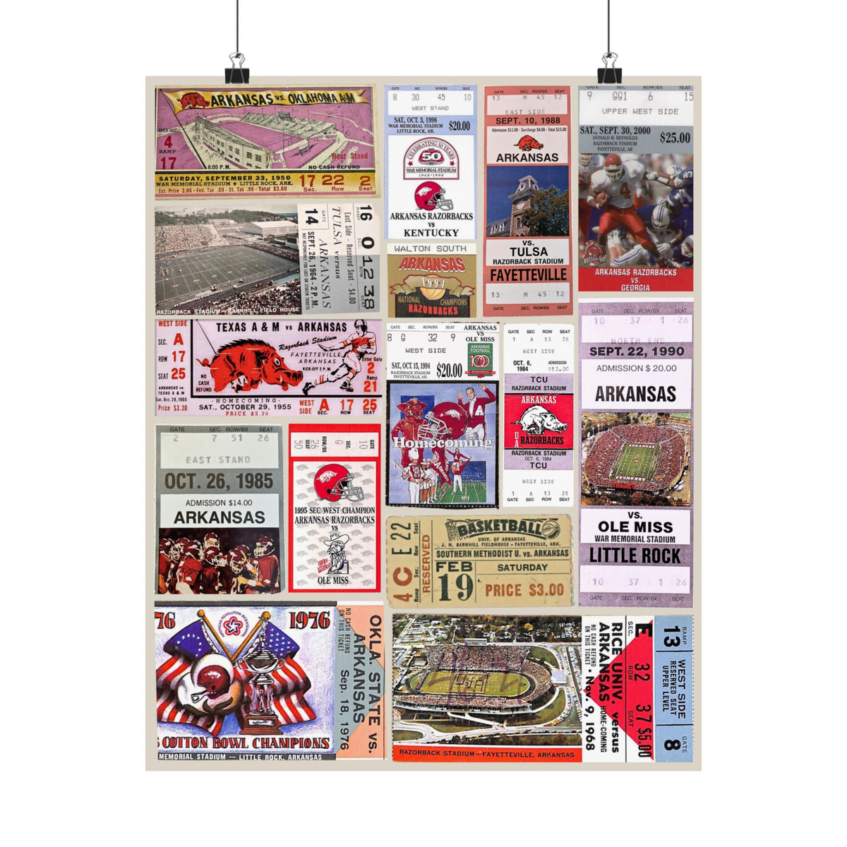 Arkansas Razorbacks | Vintage Sports Ticket Art Print | Retro College Team Wall Decor | Arkansas Football Fan Gift | Matte Vertical Posters