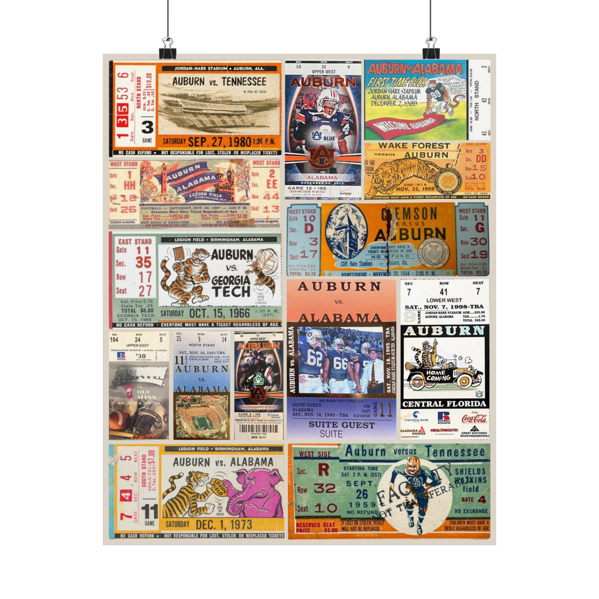 Auburn Tigers | Vintage Sports Ticket Art Print | Retro College Team Wall Decor | Auburn Football Fan Gift | Matte Vertical Posters
