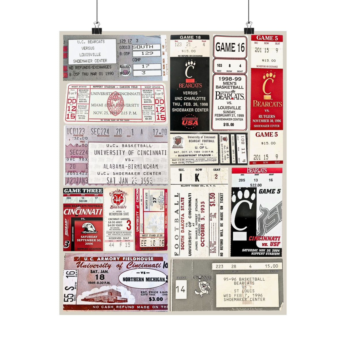 Cincinnati Bearcats | Vintage Sports Ticket Art Print | Retro College Team Wall Decor | UC Football Fan Gift | Matte Vertical Posters
