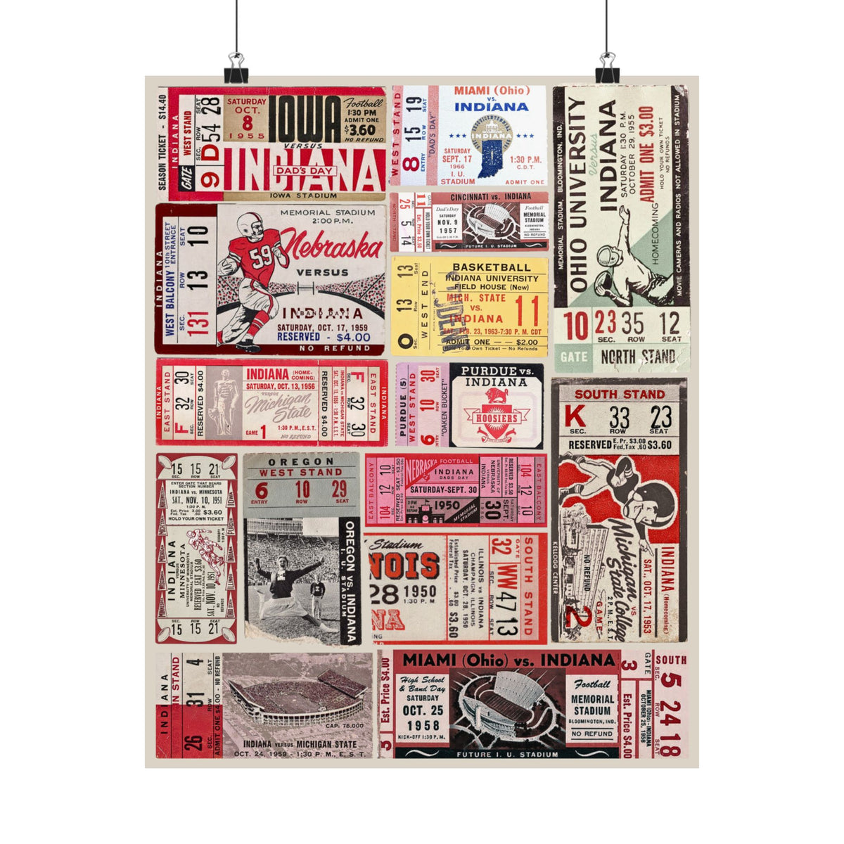 Indiana Hoosiers | Vintage Sports Ticket Art Print | Retro College Team Wall Decor | IU Football Fan Gift | Matte Vertical Posters