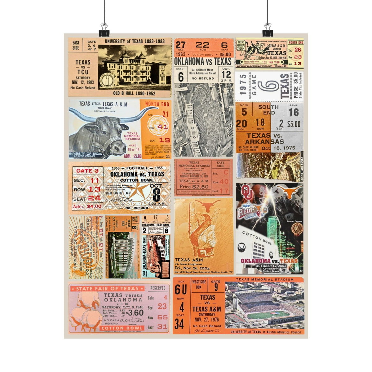 Texas Longhorns | Vintage Sports Ticket Art Print | Retro College Team Wall Decor | UT Football Fan Gift | Matte Vertical Posters