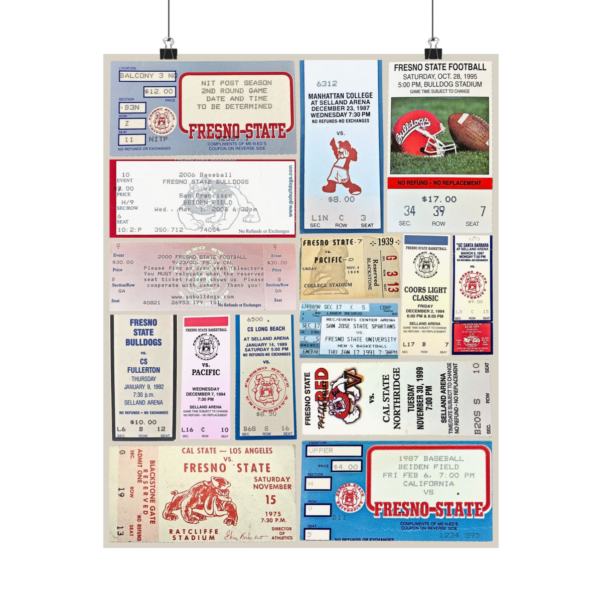 Fresno State Bulldogs | Vintage Sports Ticket Art Print | Retro College Team Wall Decor | Fresno Football Fan Gift | Matte Vertical Posters