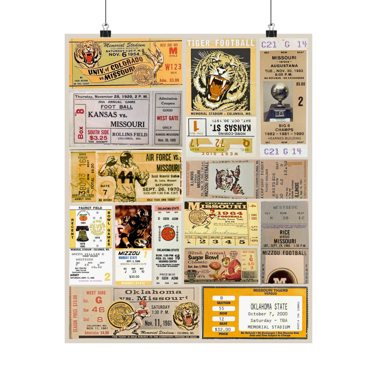 Missouri Tigers | Vintage Sports Ticket Art Print | Retro College Team Wall Decor | Mizzou Football Fan Gift | Matte Vertical Posters