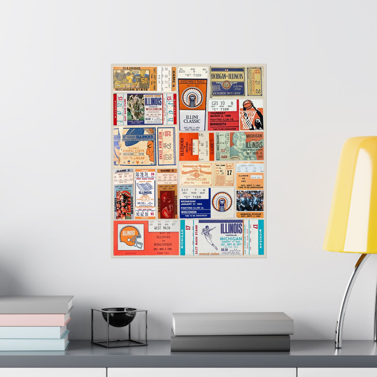 Illinois Fighting Illini | Vintage Sports Ticket Art Print | Retro College Team Wall Decor | UIUC Football Fan Gift | Matte Vertical Posters