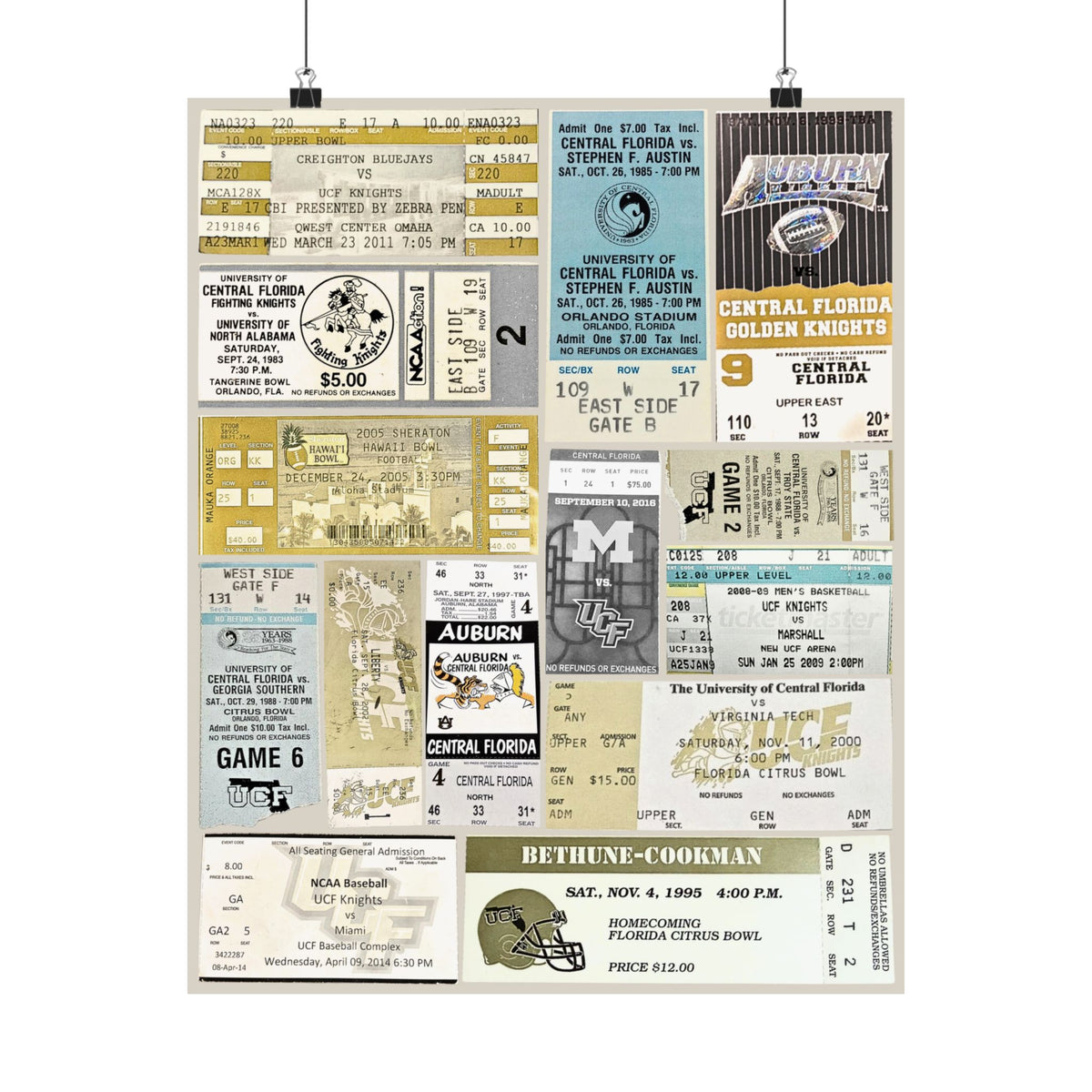 UCF Knights | Vintage Sports Ticket Art Print | Retro College Team Wall Decor | Central Florida Football Fan Gift | Matte Vertical Posters