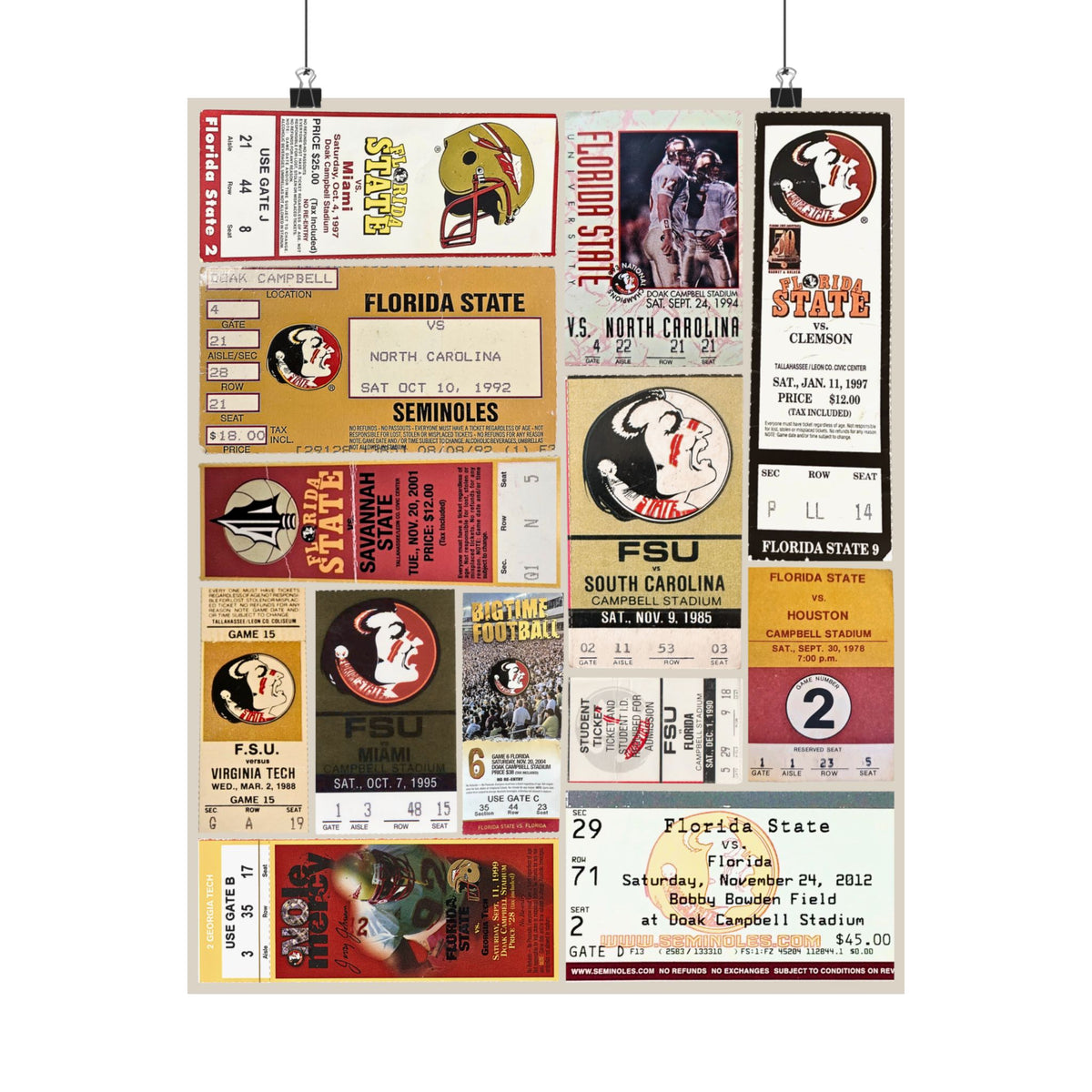Florida State Seminoles | Vintage Sports Ticket Art Print | Retro College Team Wall Decor | FSU Football Fan Gift | Matte Vertical Posters