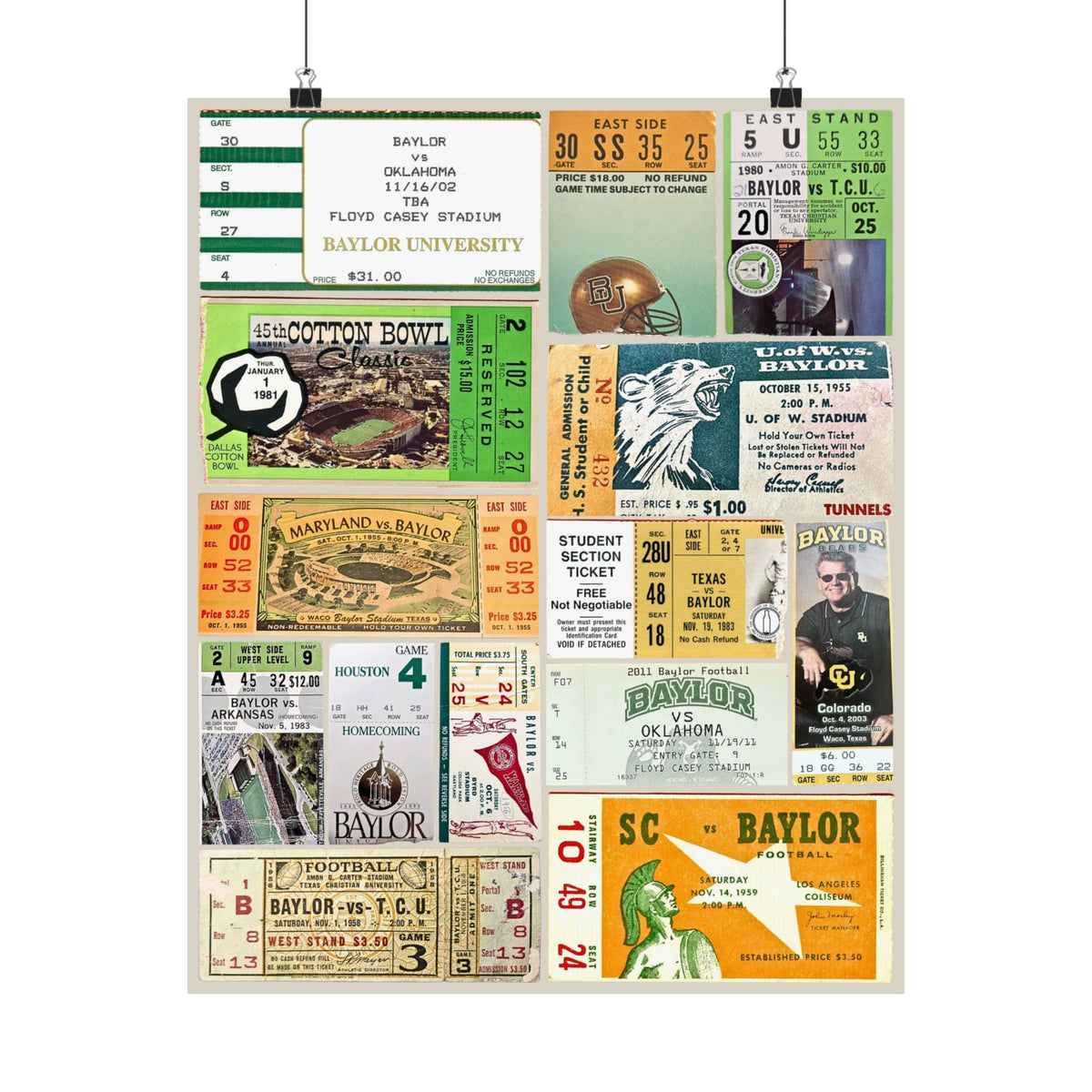 Baylor Bears | Vintage Sports Ticket Art Print | Retro College Team Wall Decor | Baylor University Football Fan Gift | Matte Vertical Poster