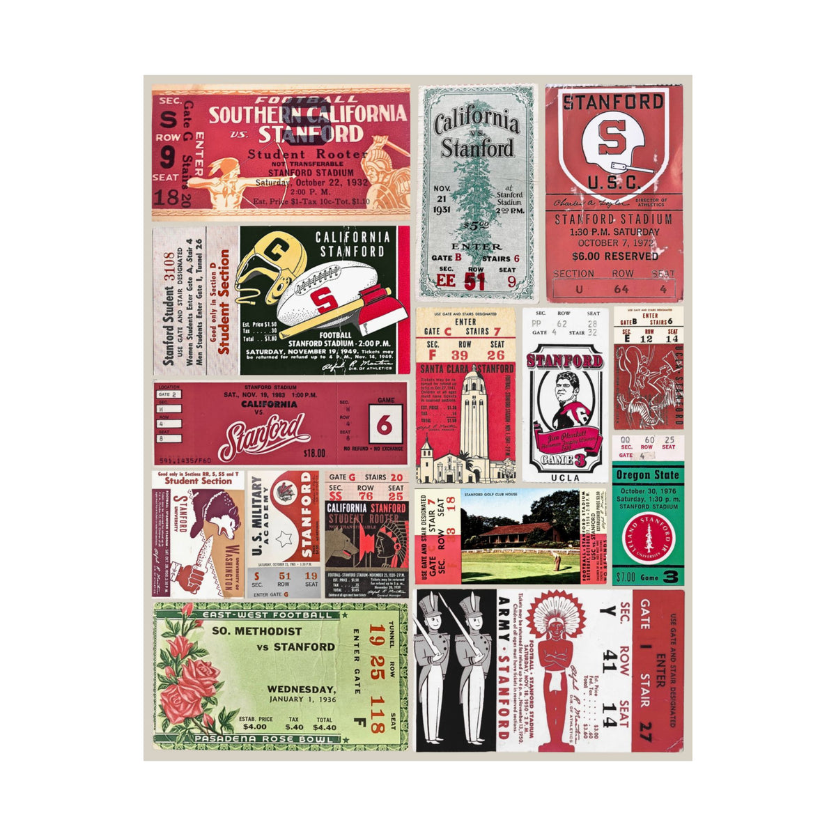 Stanford Cardinal | Vintage Sports Ticket Art Print | Retro College Team Wall Decor | Stanford Football Fan Gift | Matte Vertical Posters
