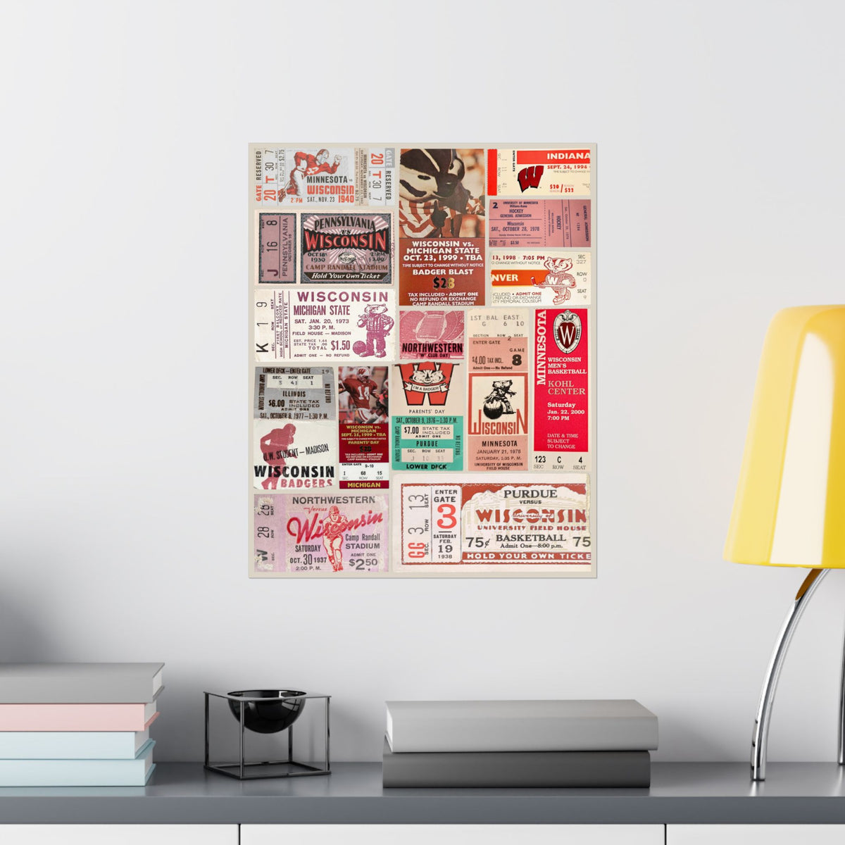 Wisconsin Badgers | Vintage Sports Ticket Art Print | Retro College Team Wall Decor | Wisco Football Fan Gift | Matte Vertical Posters