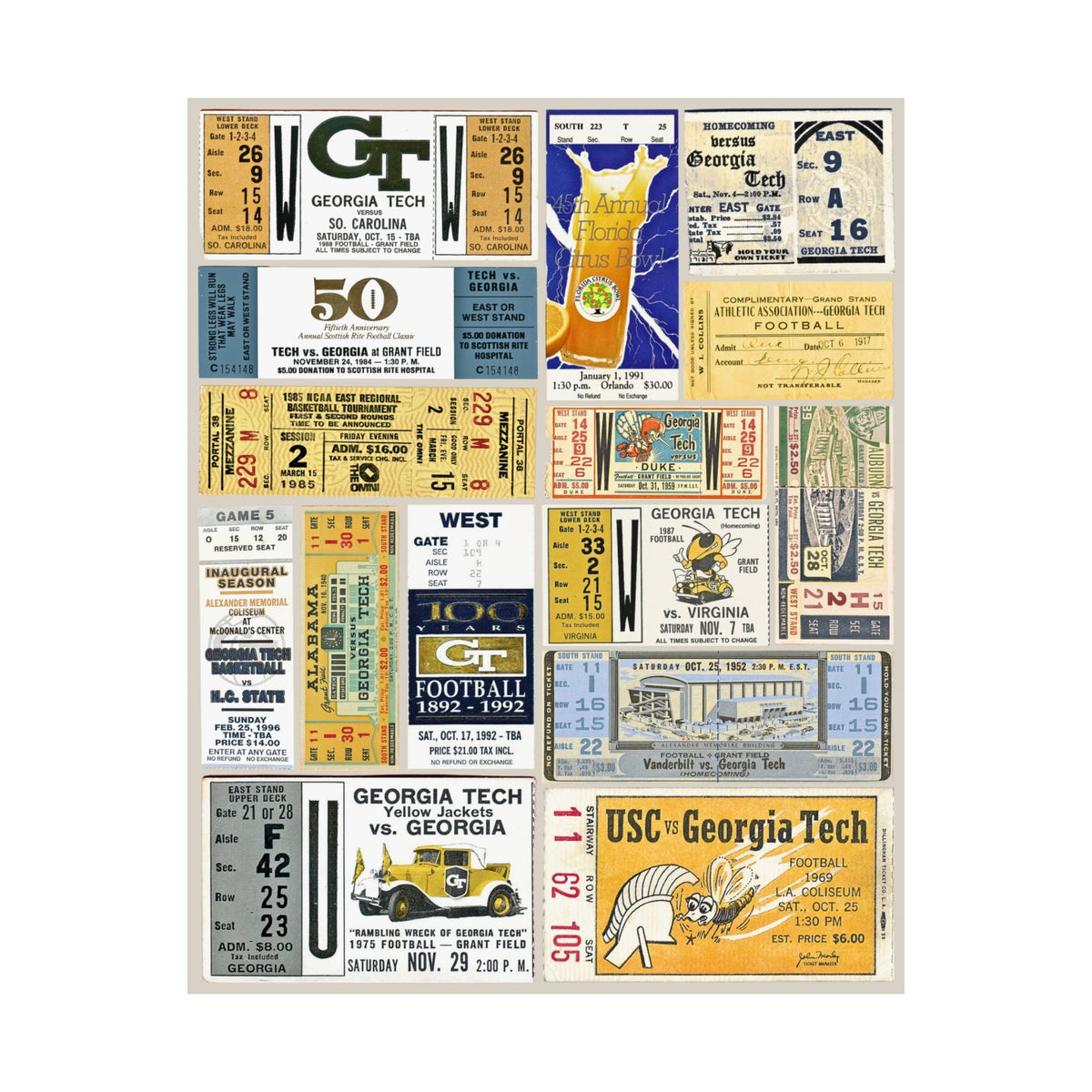 Georgia Tech Yellow Jackets | Vintage Sports Ticket Art Print | Retro College Team Wall Decor | GT Football Fan Gift | Matte Vertical Poster