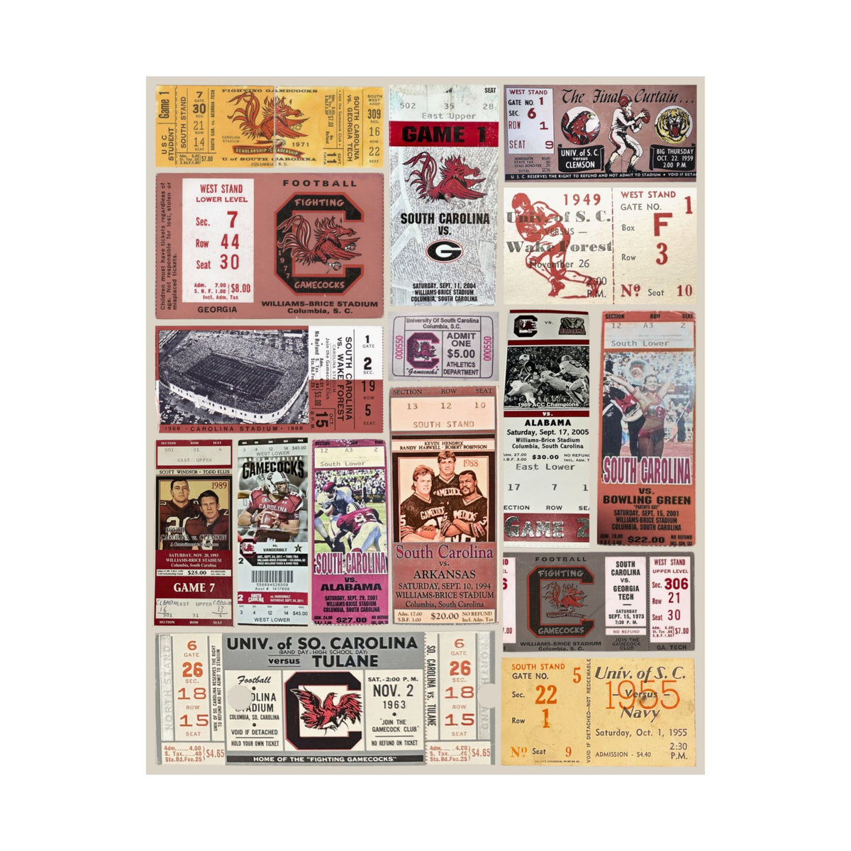 South Carolina Gamecocks | Vintage Sports Ticket Art Print | Retro College Team Wall Decor | USC Football Fan Gift | Matte Vertical Posters