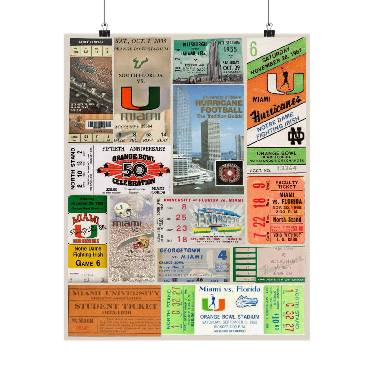 Miami Hurricanes | Vintage Sports Ticket Art Print | Retro College Team Wall Decor | U Miami Football Fan Gift | Matte Vertical Posters