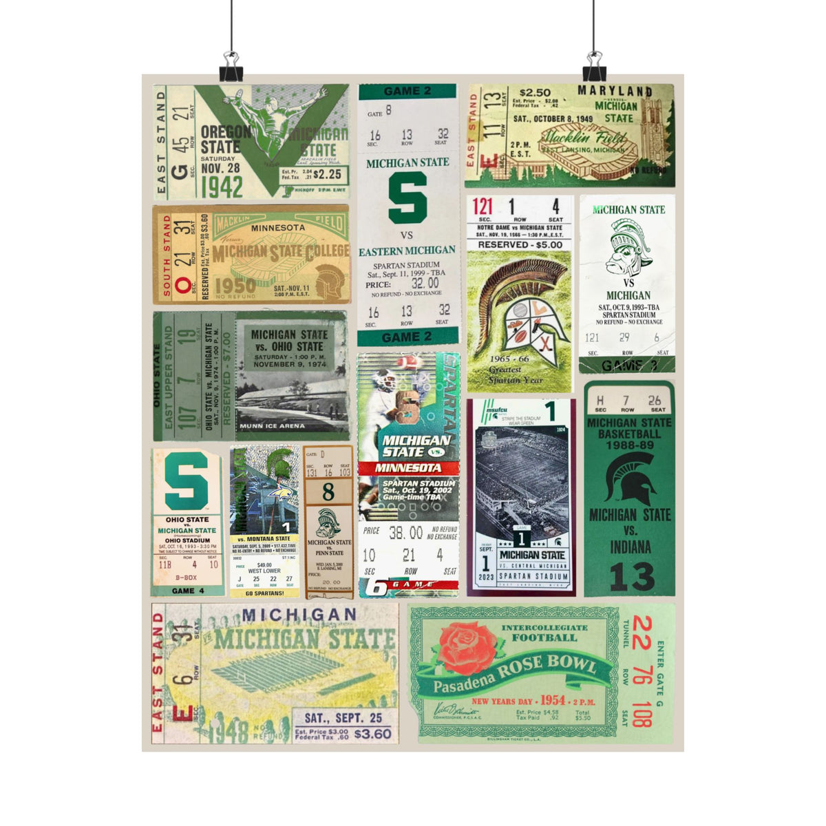 Michigan State Spartans | Vintage Sports Ticket Art Print | Retro College Team Wall Decor | MSU Football Fan Gift | Matte Vertical Posters