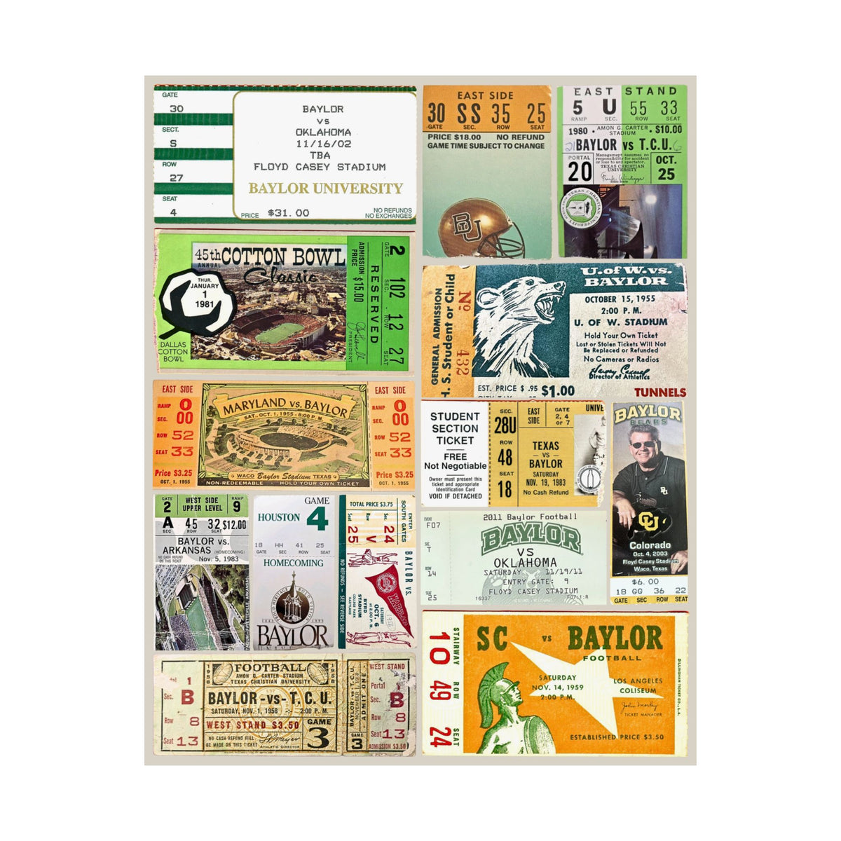 Baylor Bears | Vintage Sports Ticket Art Print | Retro College Team Wall Decor | Baylor University Football Fan Gift | Matte Vertical Poster