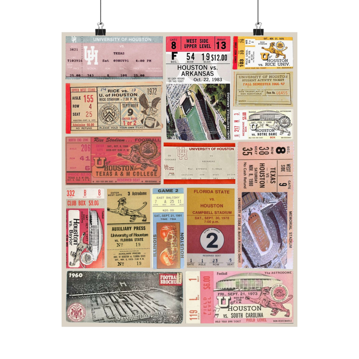 Houston Cougars | Vintage Sports Ticket Art Print | Retro College Team Wall Decor | UH Football/Basketball Fan Gift | Matte Vertical Posters