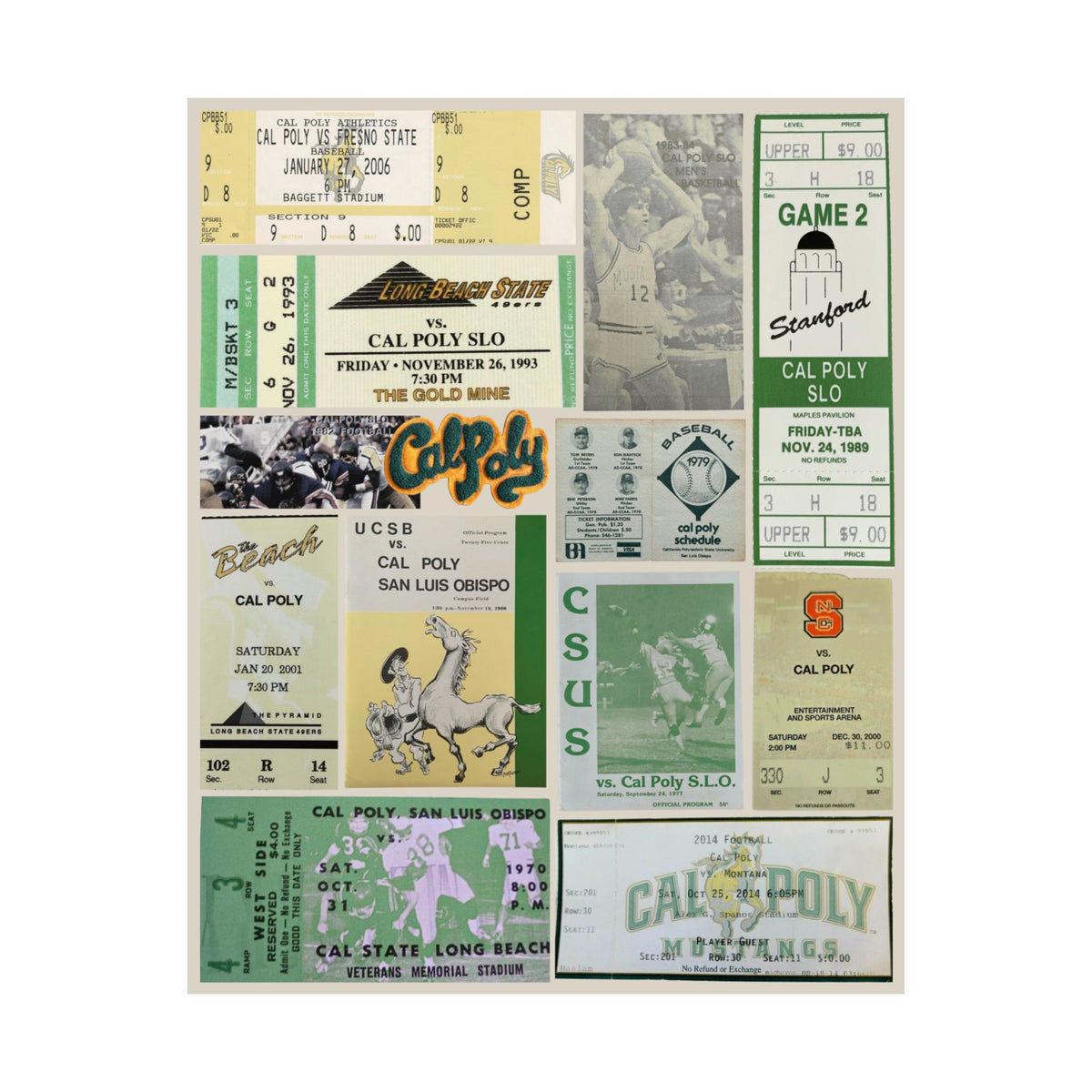 Cal Poly Mustangs | Vintage Sports Ticket Art Print | Retro College Team Wall Decor | CP SLO Football Fan Gift | Matte Vertical Posters