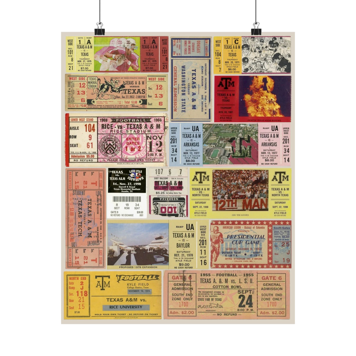 Texas A&M Aggies | Vintage Sports Ticket Art Print | Retro College Team Wall Decor | TAMU Football Fan Gift | Matte Vertical Posters