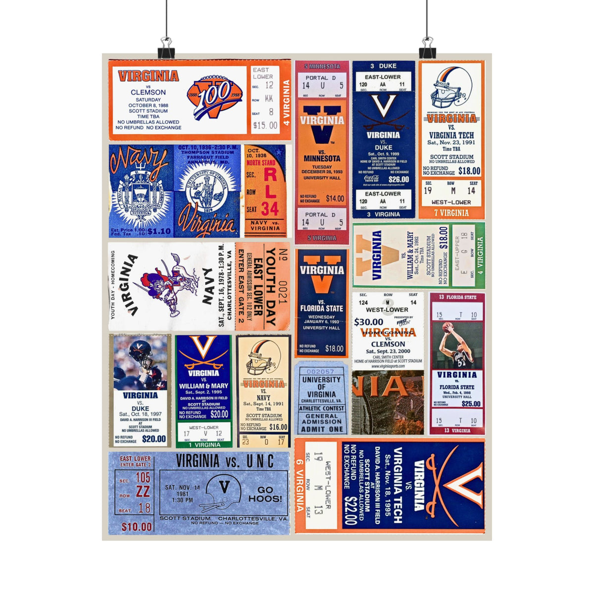 Virginia Cavaliers | Vintage Sports Ticket Art Print | Retro College Team Wall Decor | UVA Football Fan Gift | Matte Vertical Poster
