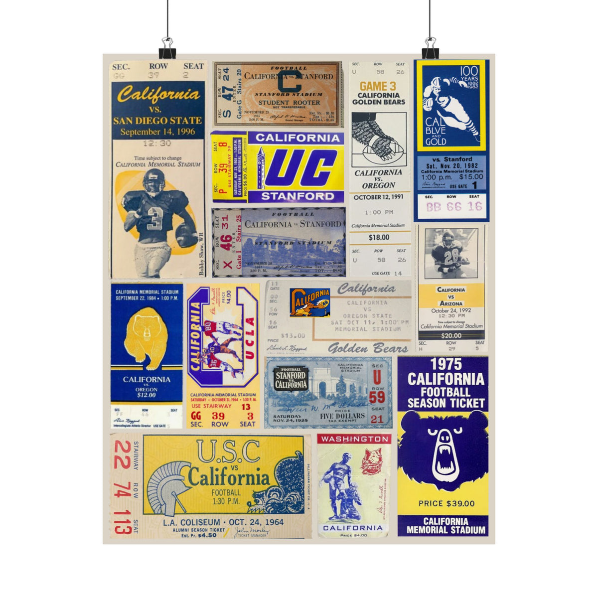 Cal Golden Bears | Vintage Sports Ticket Art Print | Retro College Team Wall Decor | Cal Berkeley Football Fan Gift | Matte Vertical Posters