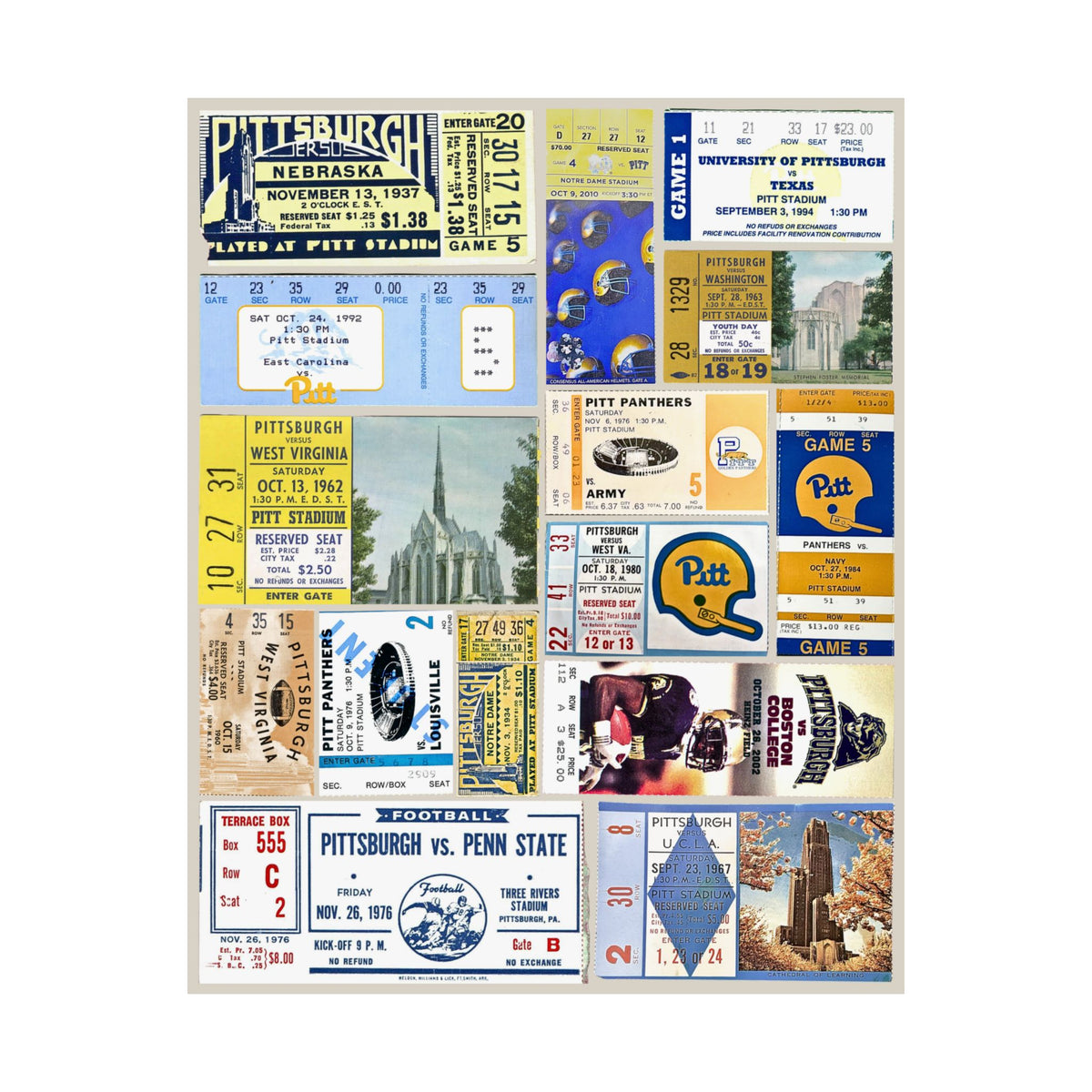 Pittsburgh Panthers | Vintage Sports Ticket Art Print | Retro College Team Wall Decor | Pitt Football Fan Gift | Matte Vertical Posters