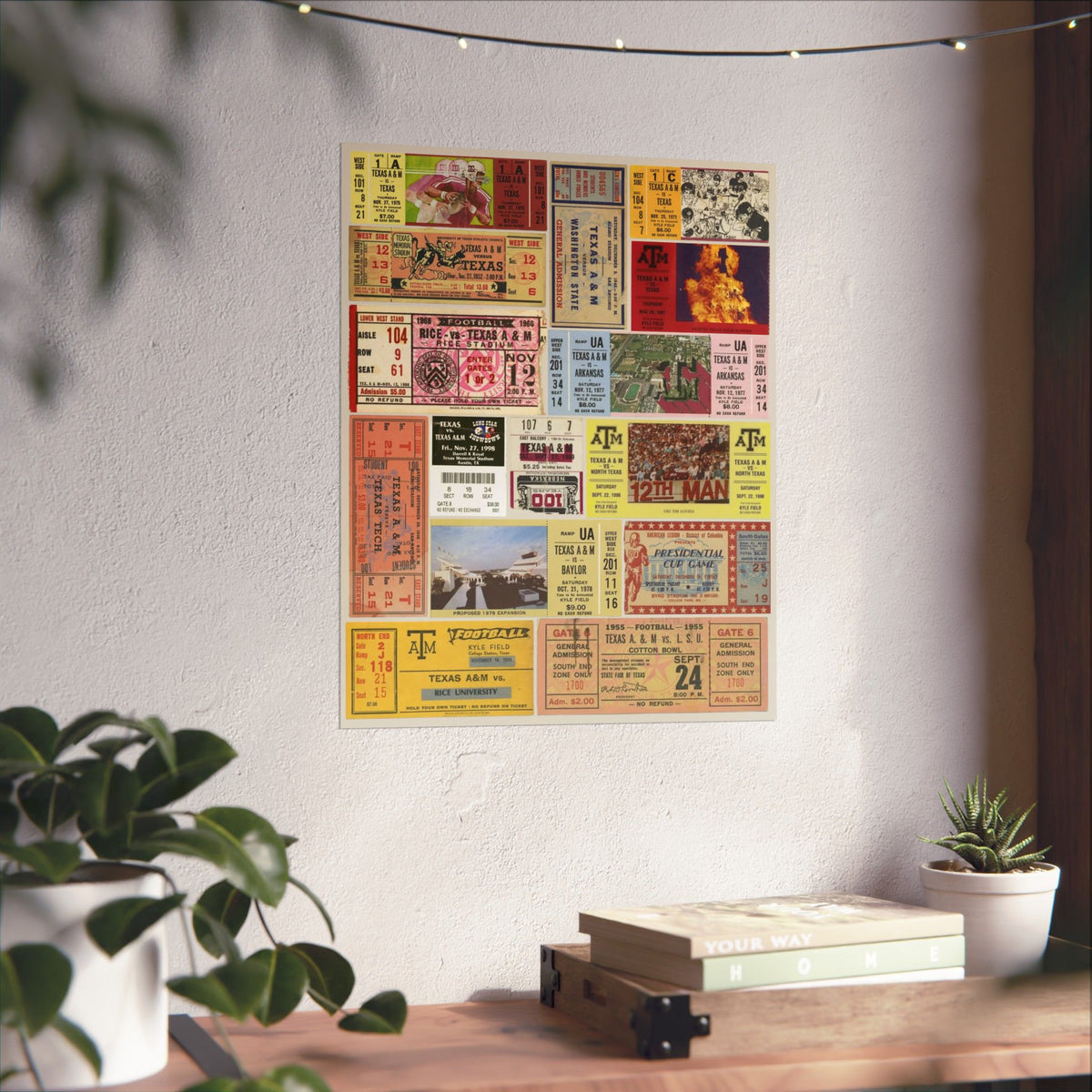 Texas A&M Aggies | Vintage Sports Ticket Art Print | Retro College Team Wall Decor | TAMU Football Fan Gift | Matte Vertical Posters