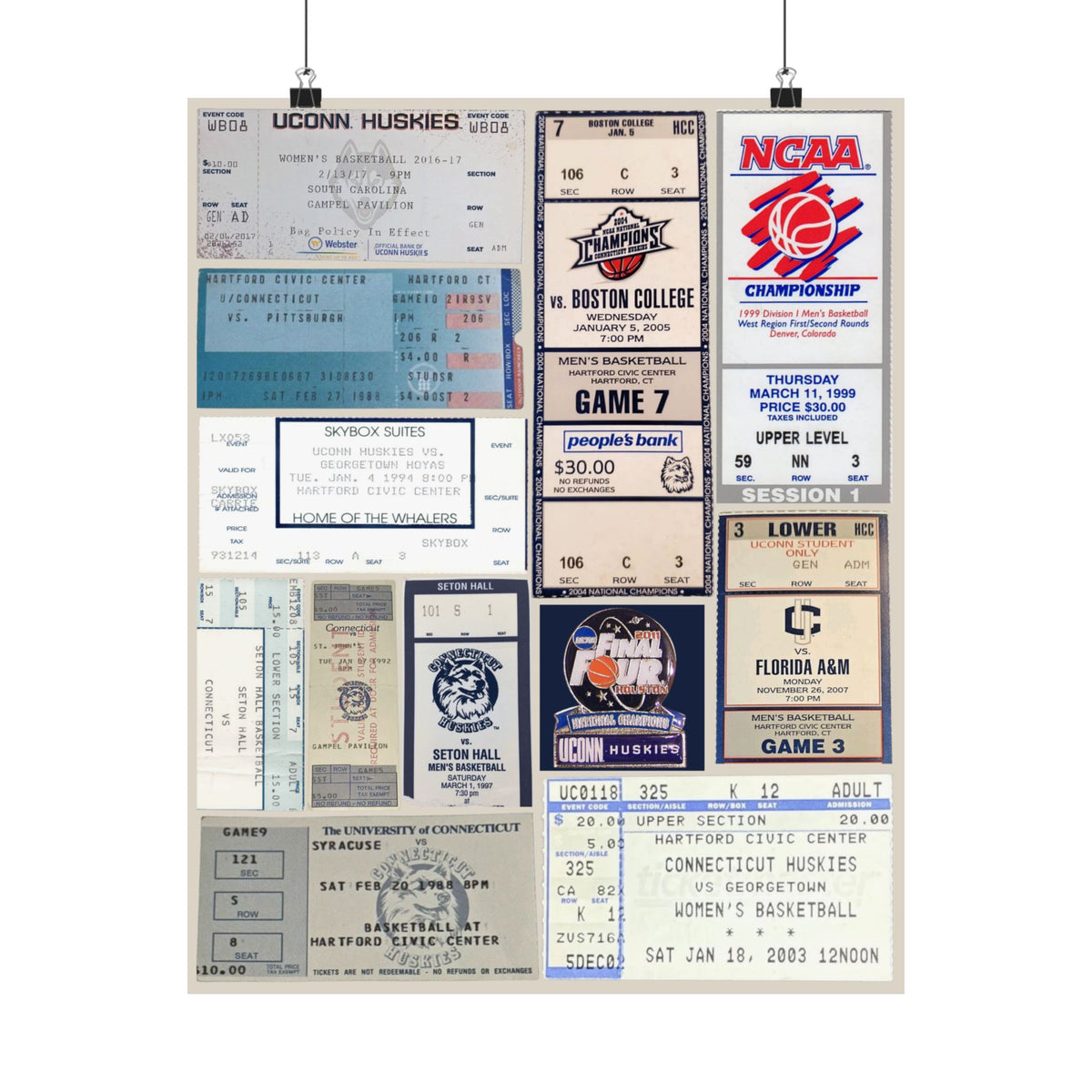 UConn Huskies | Vintage Sports Ticket Art Print | Retro College Team Wall Decor | UConn Basketball Fan Gift | Matte Vertical Posters