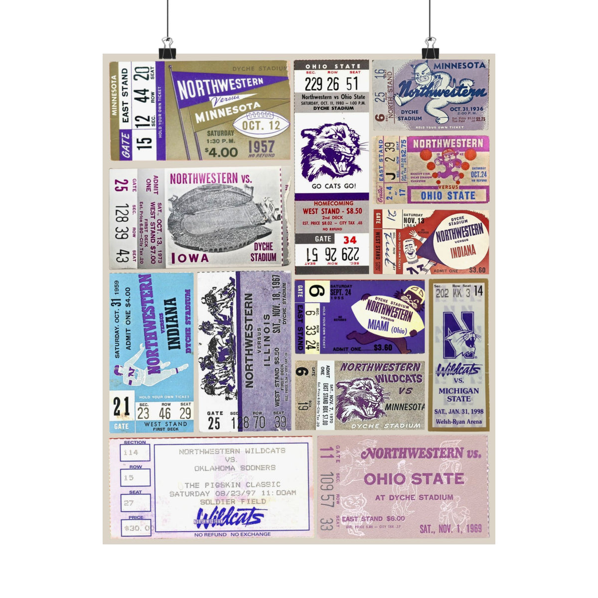 Northwestern Wildcats | Vintage Sports Ticket Art Print | Retro College Team Wall Decor | NW Football Fan Gift | Matte Vertical Posters