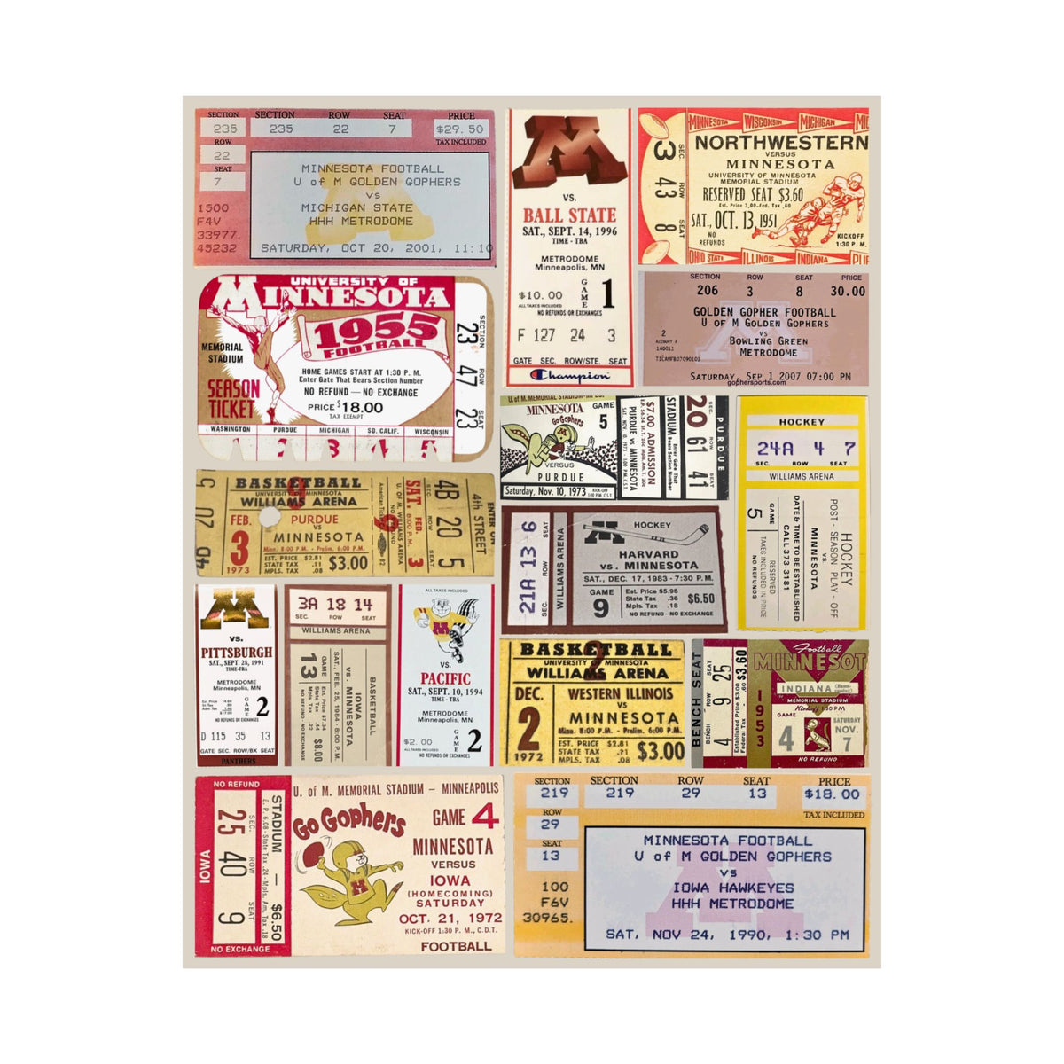 Minnesota Golden Gophers | Vintage Sports Ticket Art Print | Retro College Team Wall Decor | UofM Football Fan Gift | Matte Vertical Posters