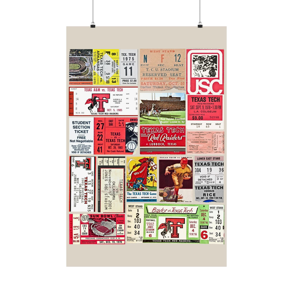 Texas Tech Red Raiders | Vintage Sports Ticket Art Print | Retro College Team Wall Decor | TTU Football Fan Gift | Matte Vertical Posters