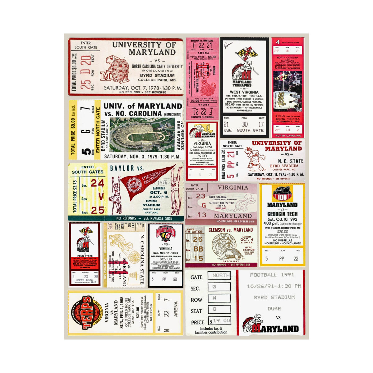 Maryland Terrapins | Vintage Sports Ticket Art Print | Retro College Team Wall Decor | UMD Football Fan Gift | Matte Vertical Posters