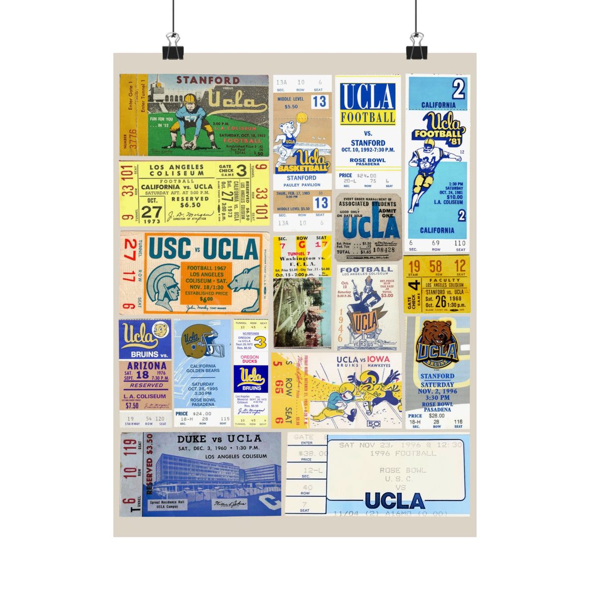 UCLA Bruins | Vintage Sports Ticket Art Print | Retro College Team Wall Decor | UCLA Fan Gift | Matte Vertical Posters