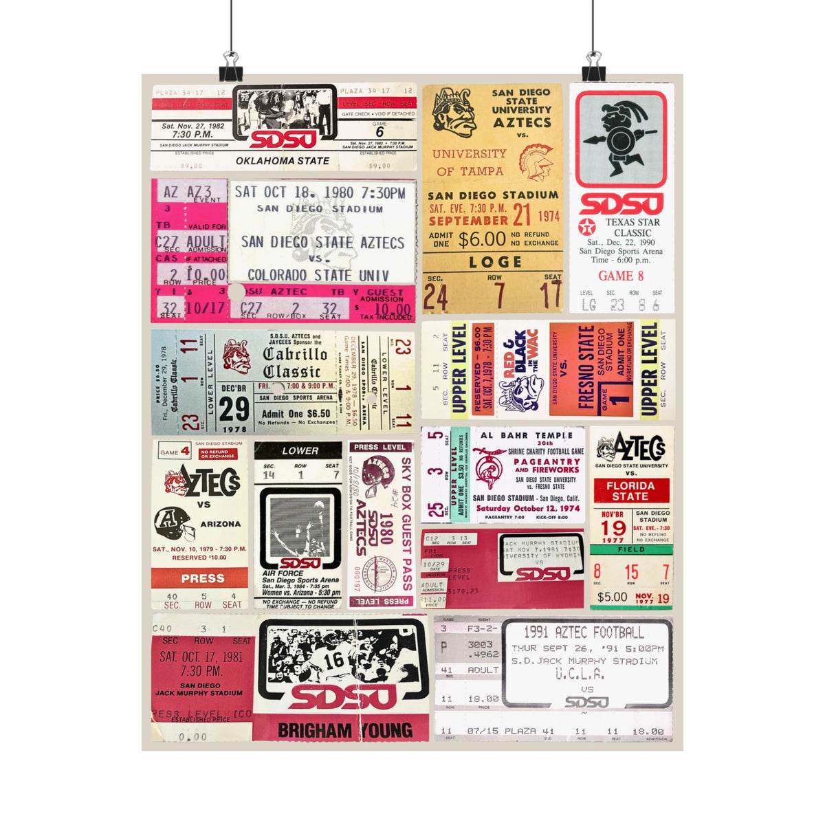 San Diego State Aztecs | Vintage Sports Ticket Art Print | Retro College Team Wall Decor | SDSU Football Fan Gift | Matte Vertical Posters