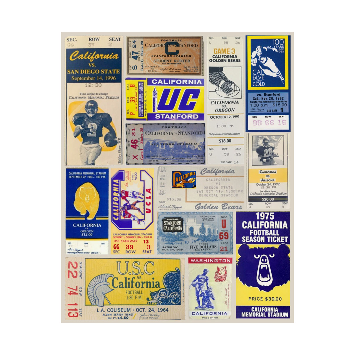 Cal Golden Bears | Vintage Sports Ticket Art Print | Retro College Team Wall Decor | Cal Berkeley Football Fan Gift | Matte Vertical Posters
