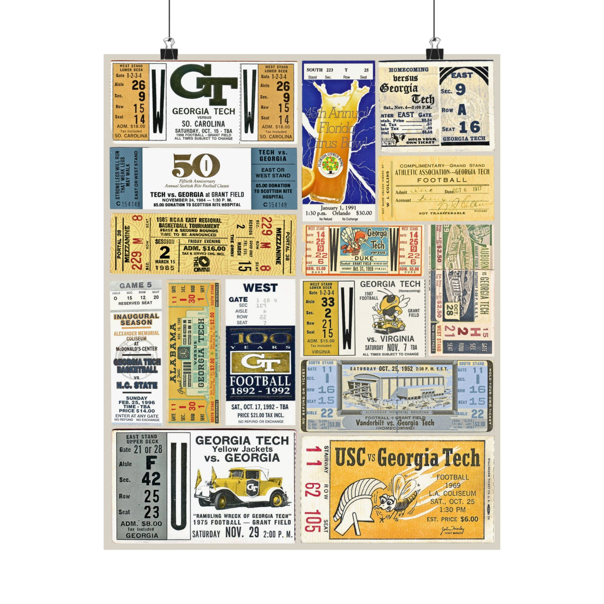 Georgia Tech Yellow Jackets | Vintage Sports Ticket Art Print | Retro College Team Wall Decor | GT Football Fan Gift | Matte Vertical Poster
