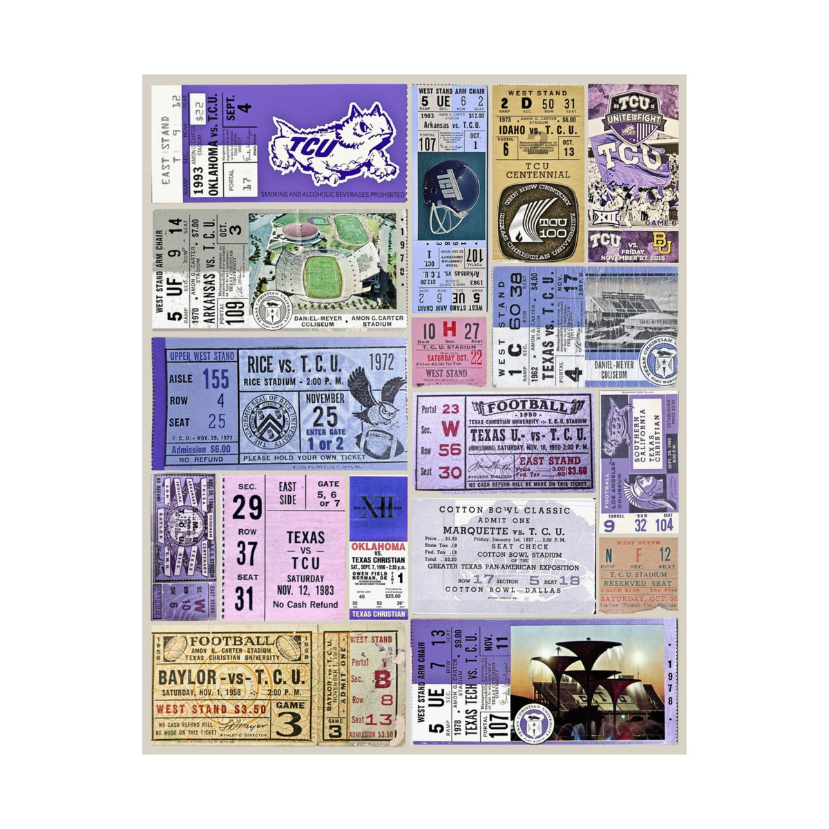TCU Horned Frogs | Vintage Sports Ticket Art Print | Retro College Team Wall Decor | TCU Football Fan Gift | Matte Vertical Poster