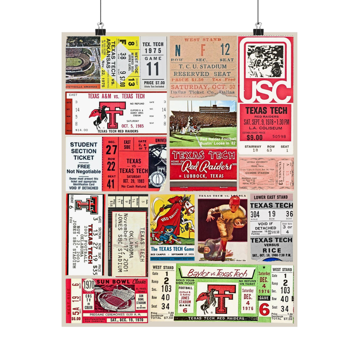 Texas Tech Red Raiders | Vintage Sports Ticket Art Print | Retro College Team Wall Decor | TTU Football Fan Gift | Matte Vertical Posters