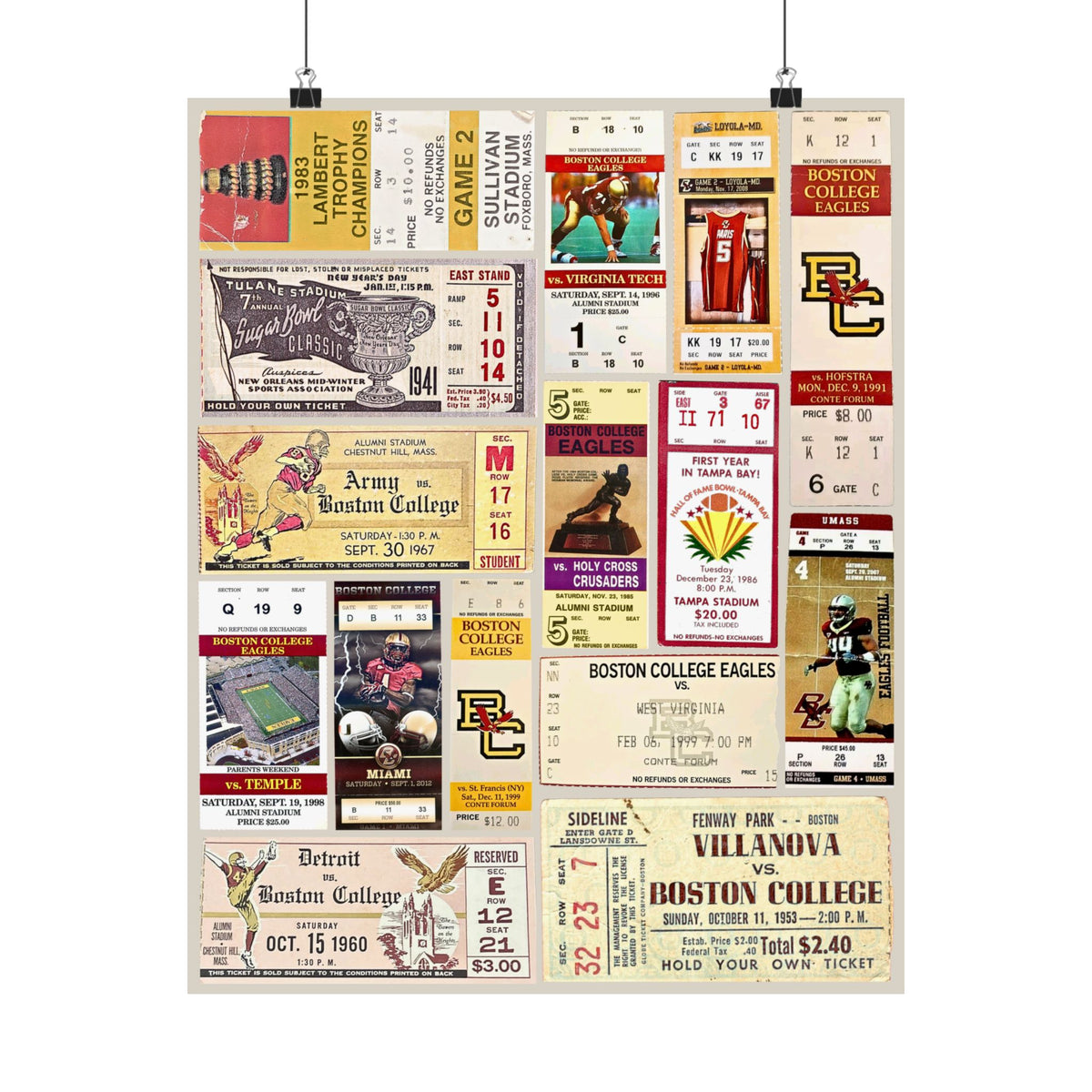 Boston College Eagles | Vintage Sports Ticket Art Print | Retro College Team Wall Decor | BC Football Fan Gift | Matte Vertical Posters