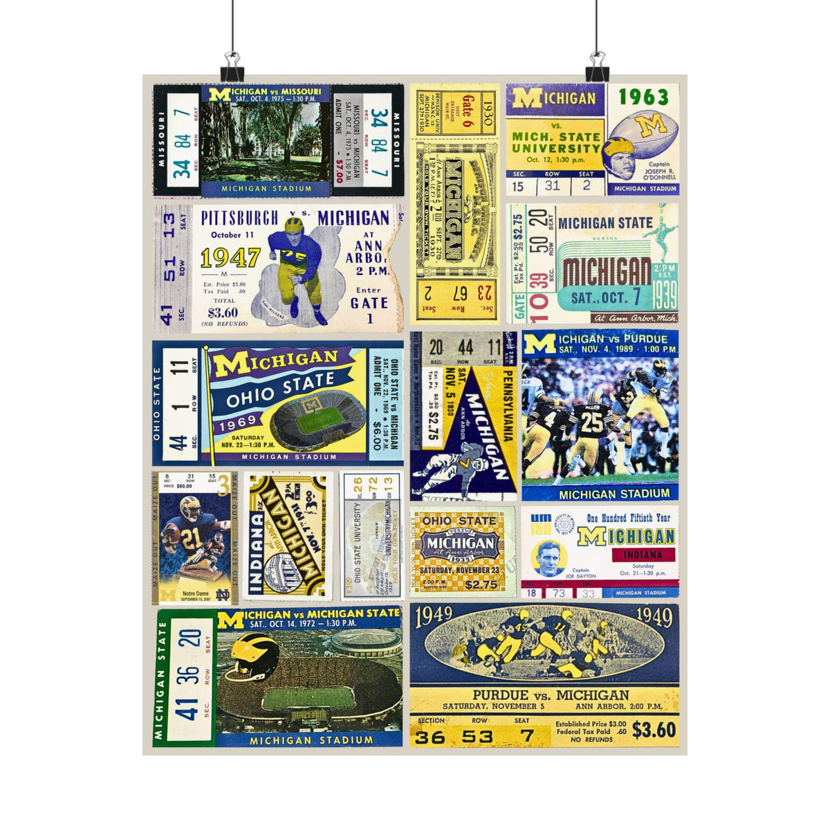 Michigan Wolverines | Vintage Sports Ticket Art Print | Retro College Team Wall Decor | Michigan Football Fan Gift | Matte Vertical Posters