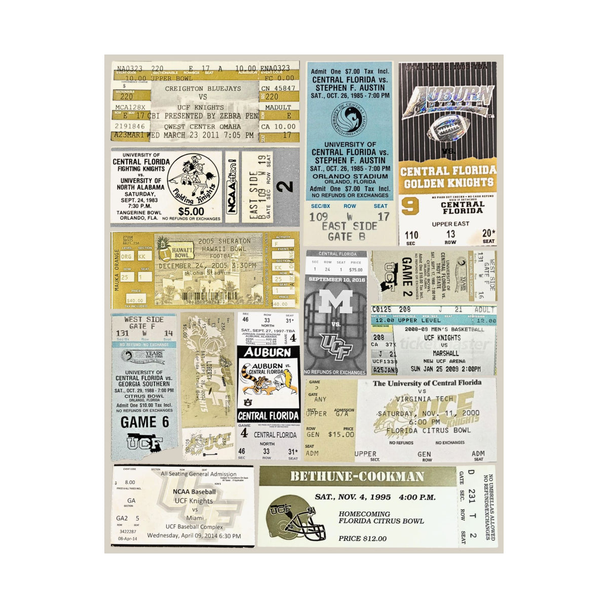 UCF Knights | Vintage Sports Ticket Art Print | Retro College Team Wall Decor | Central Florida Football Fan Gift | Matte Vertical Posters