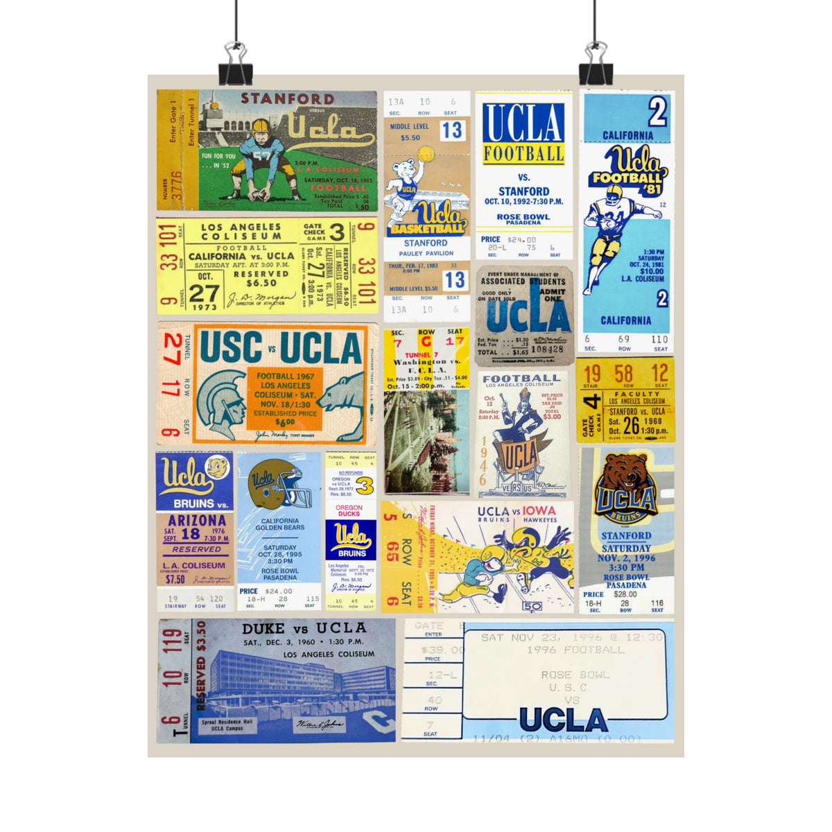 UCLA Bruins | Vintage Sports Ticket Art Print | Retro College Team Wall Decor | UCLA Fan Gift | Matte Vertical Posters