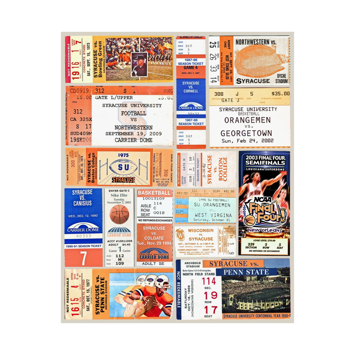 Syracuse Orange | Vintage Sports Ticket Art Print | Retro College Team Wall Decor | SU Football/Basketball Fan Gift | Matte Vertical Posters