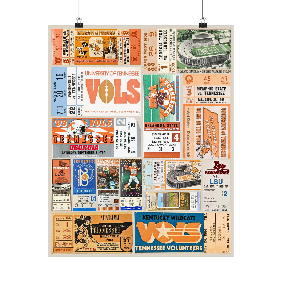 Tennessee Volunteers | Vintage Sports Ticket Art Print | Retro College Team Wall Decor | UTK Vols Football Fan Gift | Matte Vertical Posters