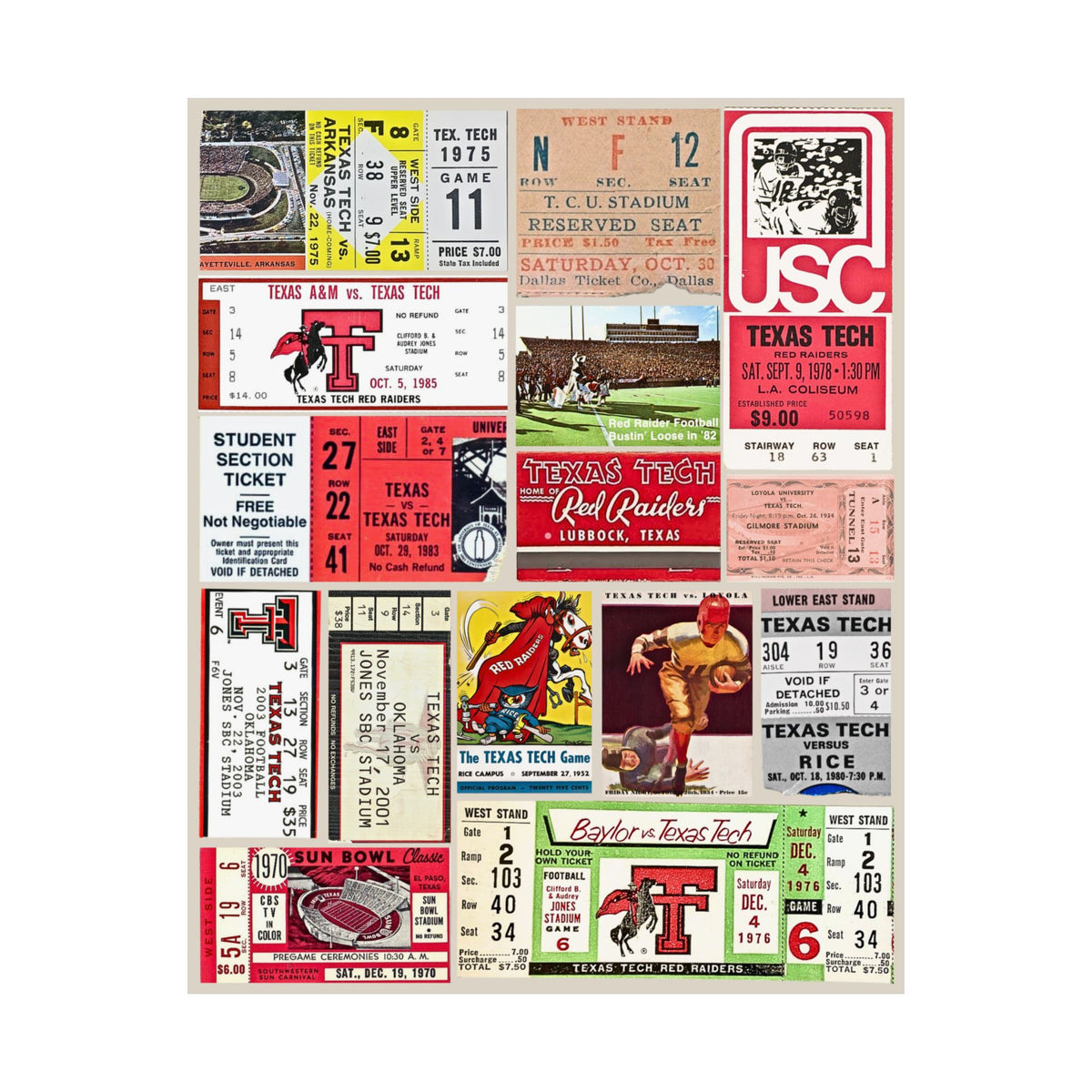 Texas Tech Red Raiders | Vintage Sports Ticket Art Print | Retro College Team Wall Decor | TTU Football Fan Gift | Matte Vertical Posters