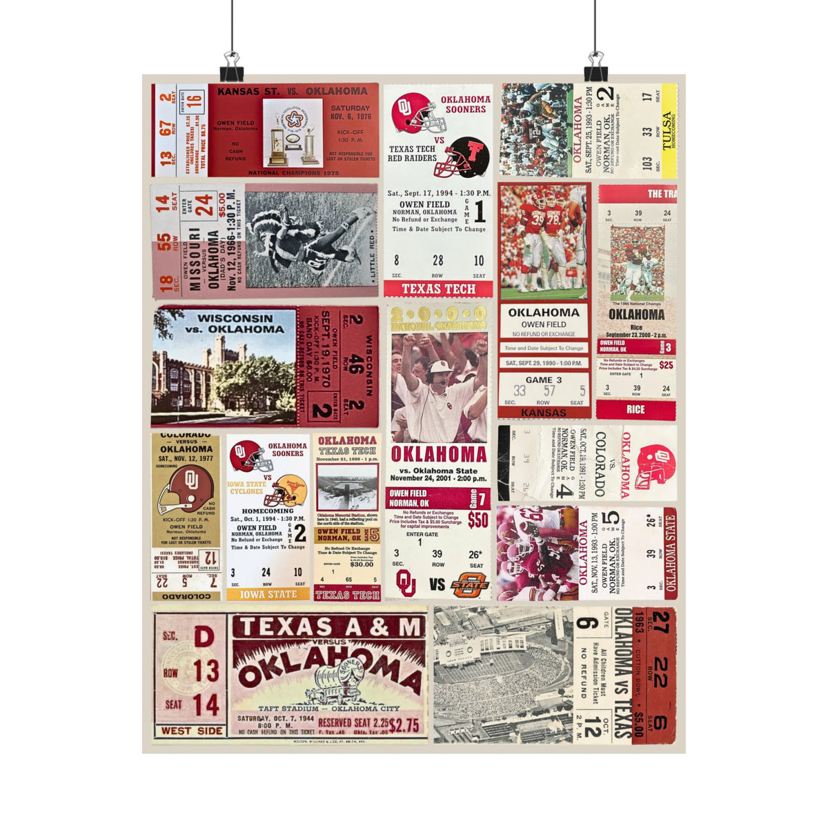 Oklahoma Sooners | Vintage Sports Ticket Art Print | Retro College Team Wall Decor | OU Football Fan Gift | Matte Vertical Posters