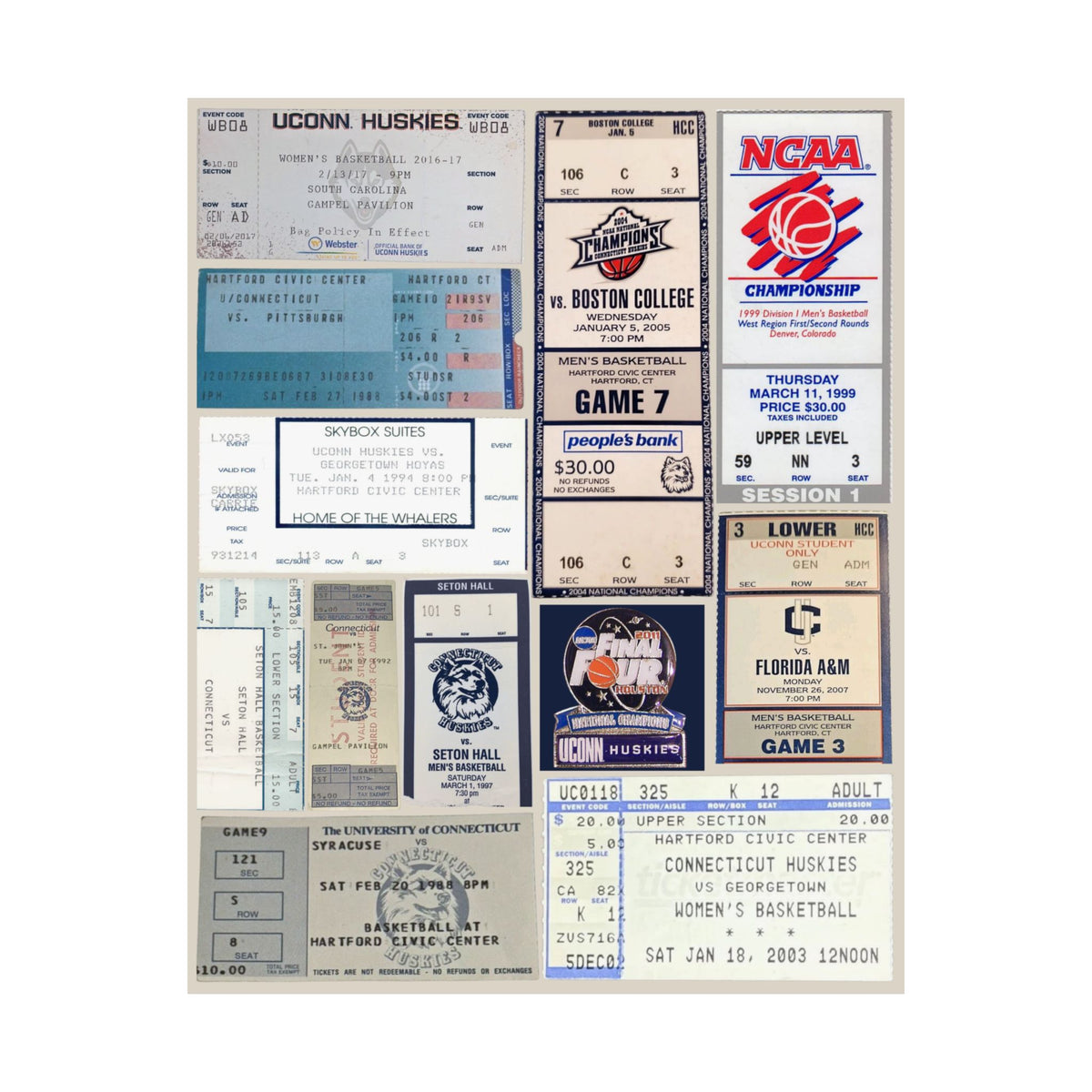 UConn Huskies | Vintage Sports Ticket Art Print | Retro College Team Wall Decor | UConn Basketball Fan Gift | Matte Vertical Posters