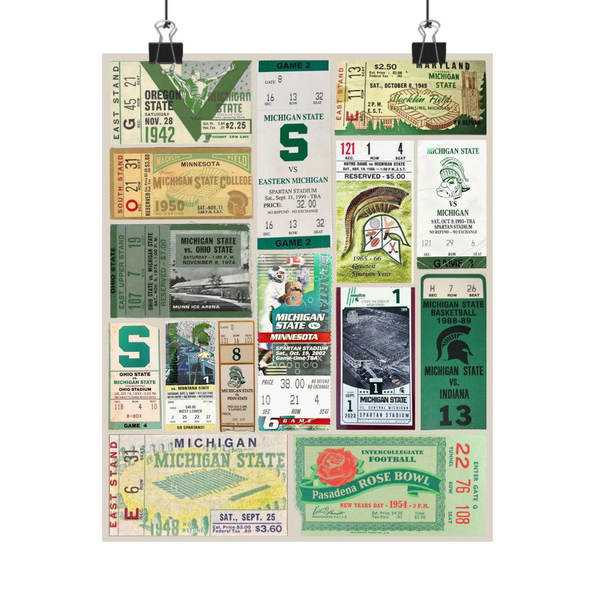 Michigan State Spartans | Vintage Sports Ticket Art Print | Retro College Team Wall Decor | MSU Football Fan Gift | Matte Vertical Posters